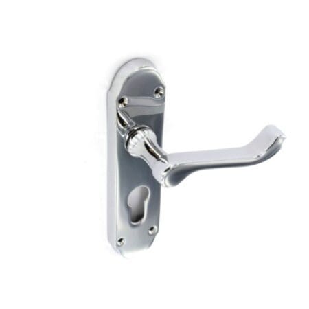 Chrome Shaped Euro Lock Handles 48mm C/C (Pair)