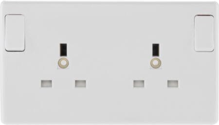 2 Gang White Round Edge Single Pole Switched Socket