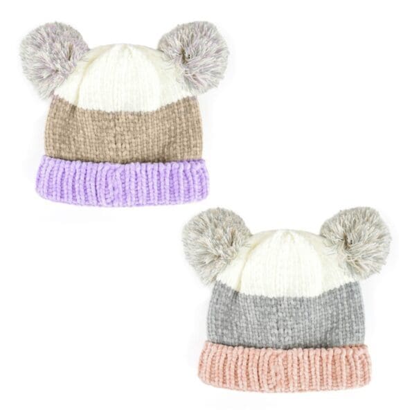 Babies Striped Soft Feel Hat Pom Pom