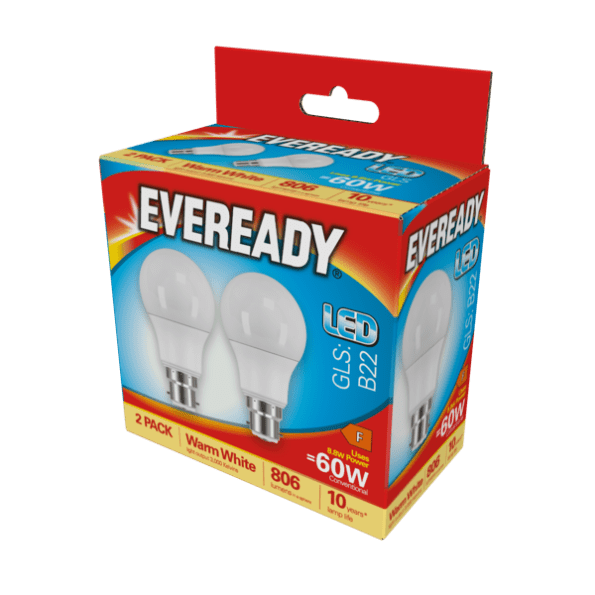 LED GLS BC B22 3000k Warm White Pack 2