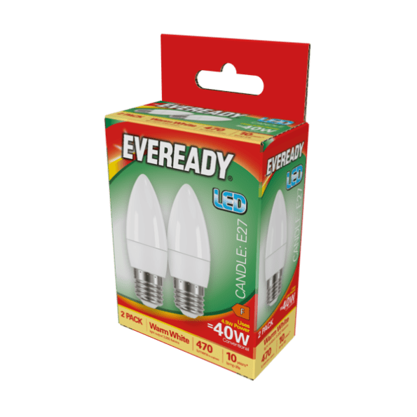 LED Candle ES E27 Warm White 3000k Pack 2