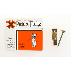 Original Patent Steel Picture Hooks - Brass Plated (Box Pack)