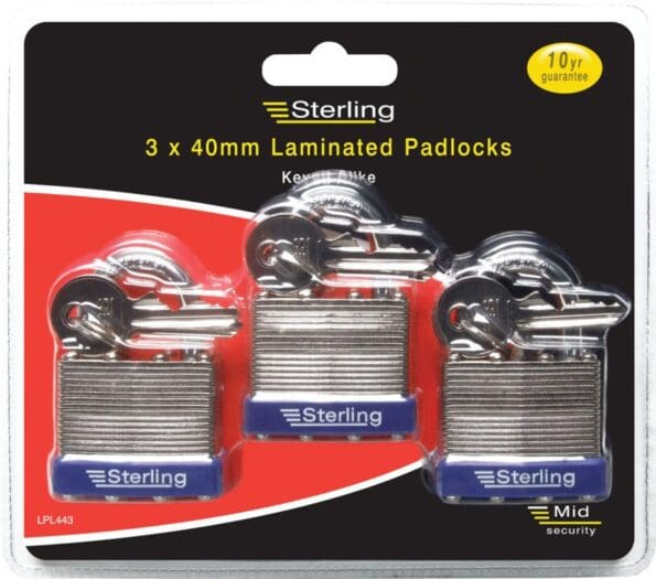 Mid Security Laminated Padlock - Multi-Pack Keyed Alike