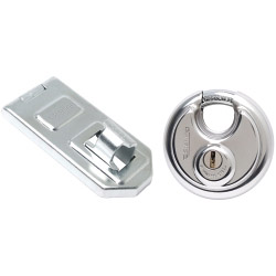 Heavy Security Disc Padlock & 120mm Disc Padlock Specific Hasp & Staple Solution Pack